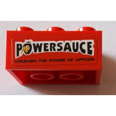 red brick 2 x 3 with black powersauce and unleash the power of apples! pattern sticker - set 71016