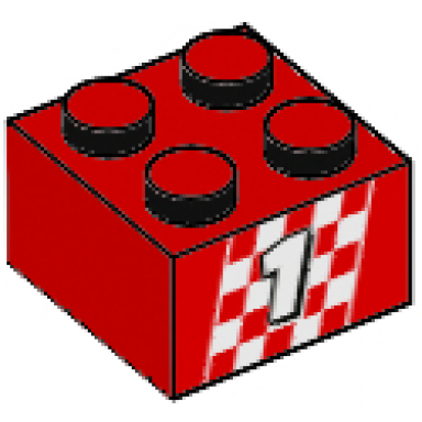 red brick 2 x 2 with white number 1 on checkered pattern