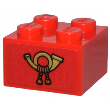 red brick 2 x 2 with gold mail horn with medium nougat tassels pattern sticker - set 10339