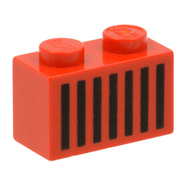red brick 1 x 2 with black grille with 7 vertical lines pattern