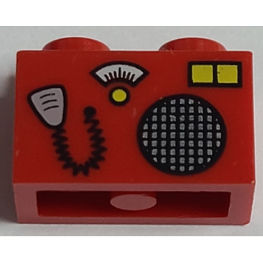 red brick 1 x 2 with radio and microphone pattern