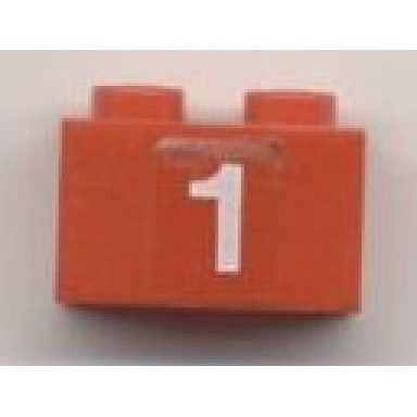 red brick 1 x 2 with white 1 pattern sticker - set 7715