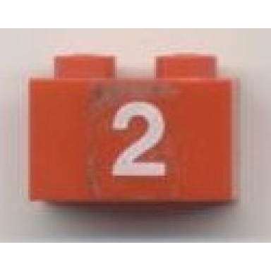 red brick 1 x 2 with white 2 pattern sticker - set 7715