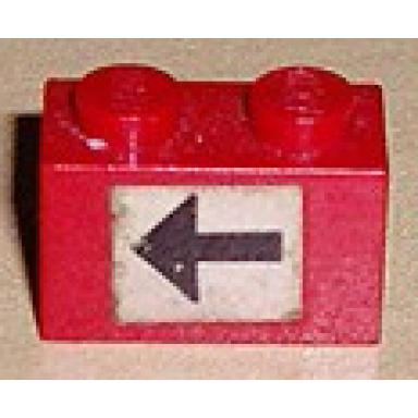 red brick 1 x 2 with black arrow left on white background pattern sticker - set 379-1