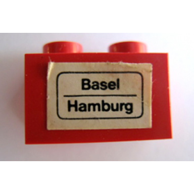 red brick 1 x 2 with basel - hamburg pattern sticker - set 164