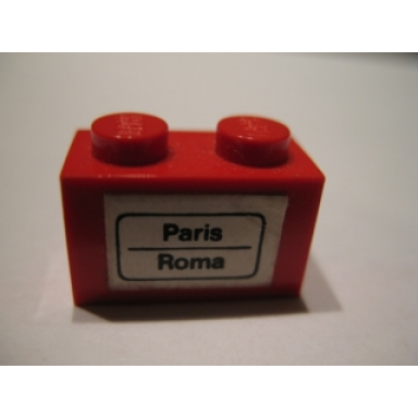 red brick 1 x 2 with paris - roma pattern sticker - set 164