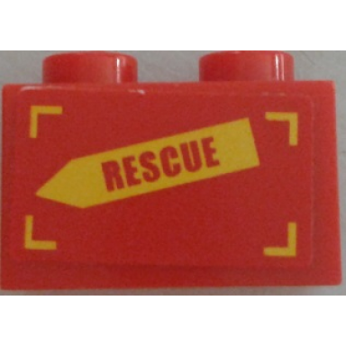red brick 1 x 2 with rescue on yellow arrow pattern model left side sticker - set 60010