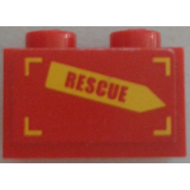 red brick 1 x 2 with rescue on yellow arrow pattern model right side sticker - set 60010