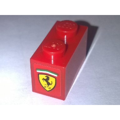 red brick 1 x 2 with ferrari logo black horse on yellow background pattern on end sticker - set 10248