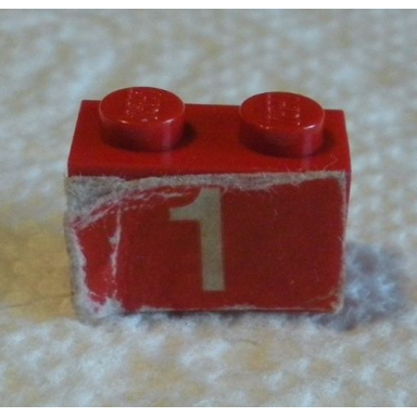 red brick 1 x 2 with number 1 on red background pattern sticker - set 590