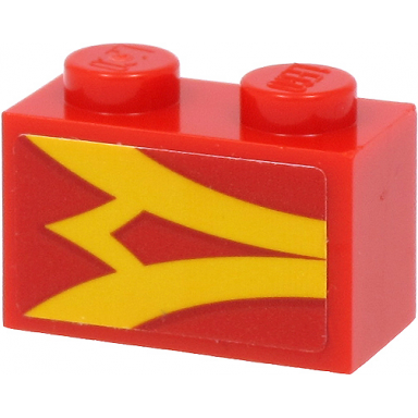 red brick 1 x 2 with yellow stripes on red background pattern model left side sticker - set 40450