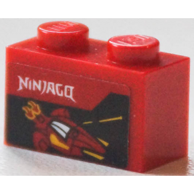 red brick 1 x 2 with ninjago spaceship and flames pattern sticker - set 40346