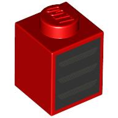 red brick 1 x 1 with dark silver grille air vents on black background pattern