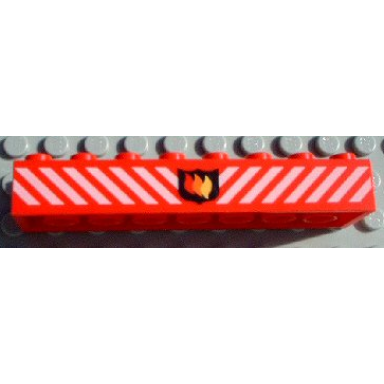 red brick 2 x 8 with fire logo badge and white danger stripes pattern