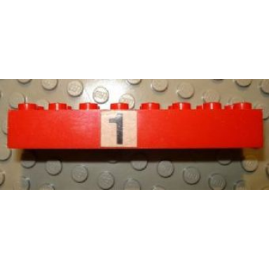 red brick 2 x 8 with black number 1 on white background pattern sticker - set 148