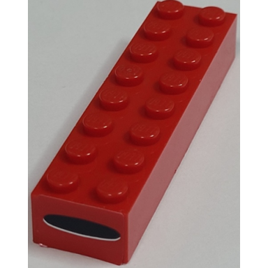 red brick 2 x 8 with black oval and white highlight on red background pattern on end sticker - set 8157