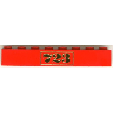 red brick 1 x 8 with gold 723 pattern embossed