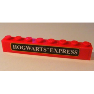 red brick 1 x 8 with white hogwarts express on black background with gold border pattern sticker - sets 4758 10132