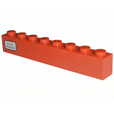 red brick 1 x 8 with brussel - amsterdam pattern on left side sticker - set 7745