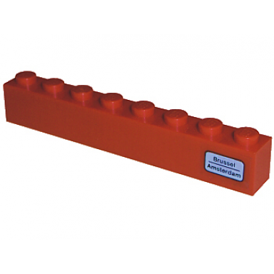 red brick 1 x 8 with brussel - amsterdam pattern on right side sticker - set 7745