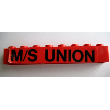 red brick 1 x 8 with black m s union pattern sticker - set 364