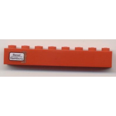 red brick 1 x 8 with basel - hamburg pattern on left side sticker - set 7745