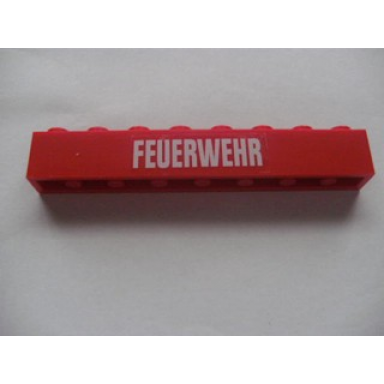 red brick 1 x 8 with white feuerwehr pattern sticker - set 7239