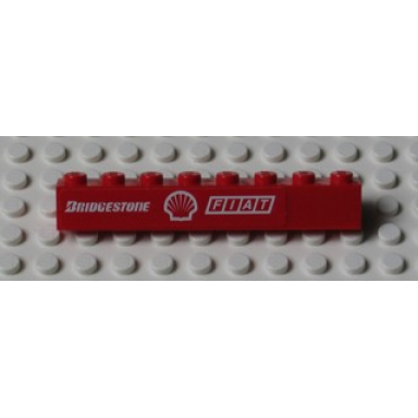 red brick 1 x 8 with white bridgestone shell logo and fiat on red background pattern sticker - set 8654