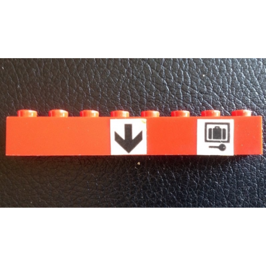 red brick 1 x 8 with black arrow suitcase and key on white background pattern stickers - set 148