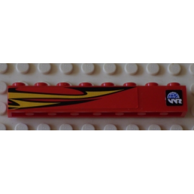 red brick 1 x 8 with yellow flames and world racers logo pattern model left side stickers - set 8897