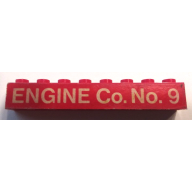 red brick 1 x 8 with white engine co no 9 pattern sticker - set 590