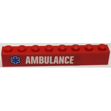 red brick 1 x 8 with white ambulance and blue star of life pattern model left side sticker - set 60116