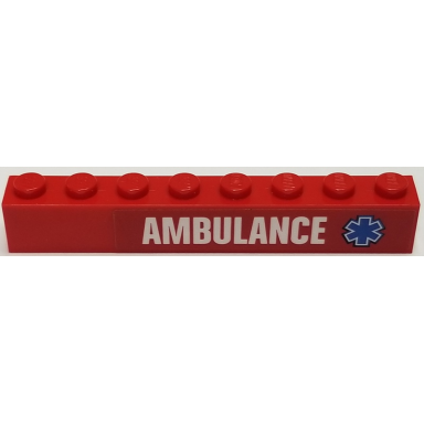 red brick 1 x 8 with white ambulance and blue star of life pattern model right side sticker - set 60116