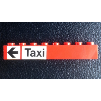 red brick 1 x 8 with black taxi and arrow on white background pattern stickers - set 148