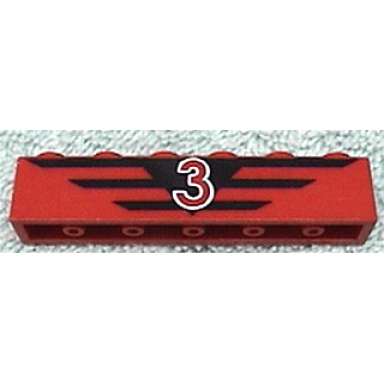 red brick 1 x 6 with number 3 and black stripes pattern