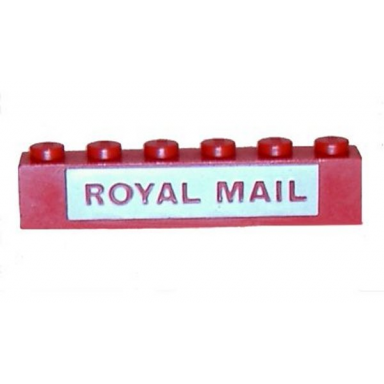 red brick 1 x 6 with red royal mail on white background pattern