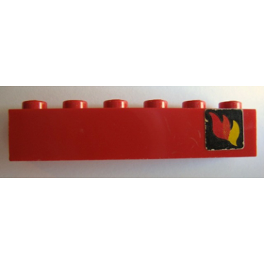 red brick 1 x 6 with classic fire logo pattern right sticker - sets 374-1 590