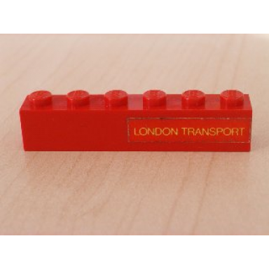 red brick 1 x 6 with yellow london transport text on red background pattern model right side sticker - sets 384 760-2