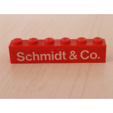 red brick 1 x 6 with white schmidt co text on red background pattern sticker - set 1601