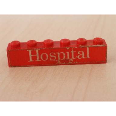 red brick 1 x 6 with white hospital text on red background pattern sticker - sets 363-1 555-1