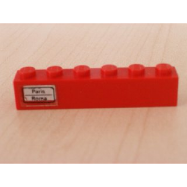 red brick 1 x 6 with paris - roma left pattern sticker - set 7740