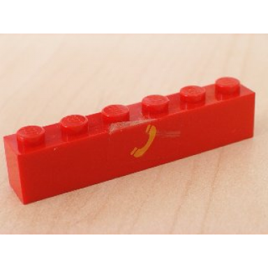 red brick 1 x 6 with yellow telephone pattern sticker - set 2150