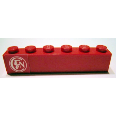 red brick 1 x 6 with sncf pattern sticker - set 164