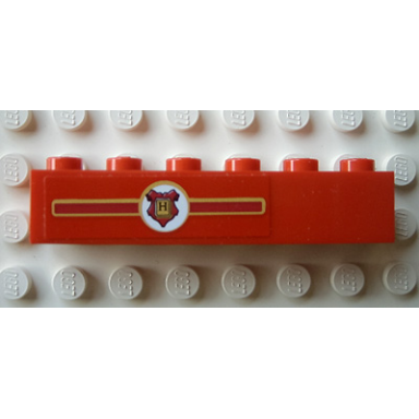 red brick 1 x 6 with hogwarts coat of arms pattern left of center for model right side sticker - set 10132