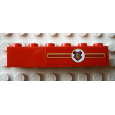red brick 1 x 6 with hogwarts coat of arms pattern right of center for model left side sticker - set 10132