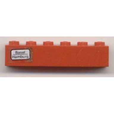 red brick 1 x 6 with basel - hamburg pattern on left side sticker - set 7740