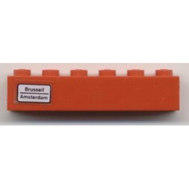 red brick 1 x 6 with brussell - amsterdam pattern on left side sticker - set 7740