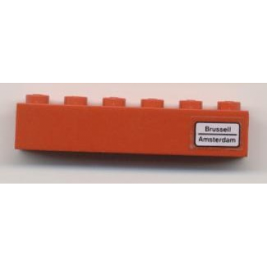 red brick 1 x 6 with brussell - amsterdam pattern on right side sticker - set 7740