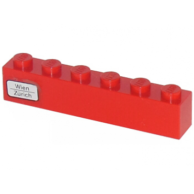 red brick 1 x 6 with wien - zã¼rich pattern on left side sticker - set 7740