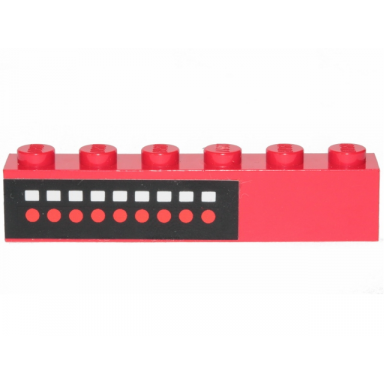 red brick 1 x 6 with 9 red dots 9 white squares on black background pattern sticker - set 6382